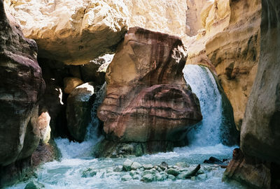 Low angle view of waterfall