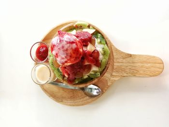 High angle view of dessert on white background