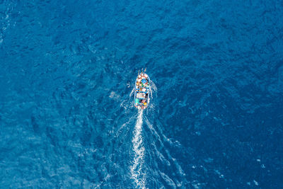 High angle view of ship in sea