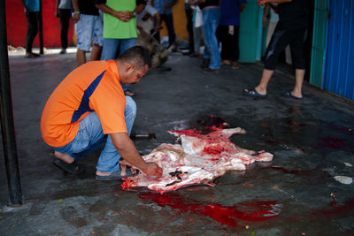 Man working at fish market