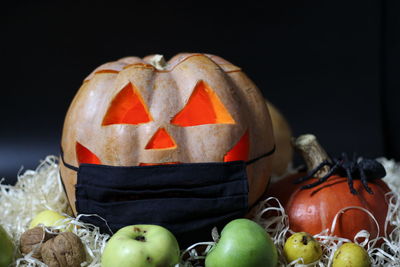 Close-up of pumpkin against black background