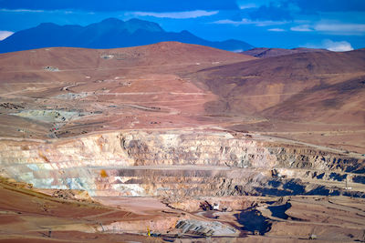Aerial view of a copper mine at the altiplano of the atacama desert in northern chile.