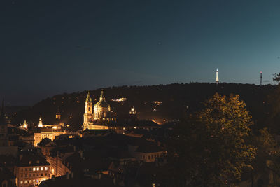 Illuminated buildings in city at night