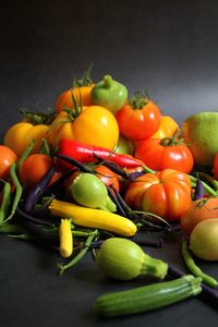 High angle view of tomatoes on table