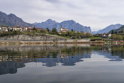 Reflection of buildings in lake