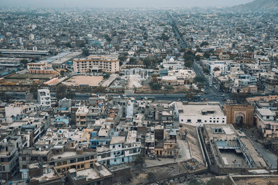 High angle view of buildings in city