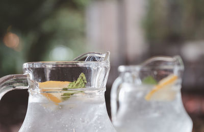 Close-up of ice cream in glass on table