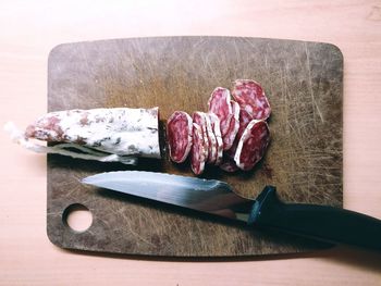 Close-up of sliced salami