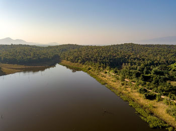 Scenic view of lake against clear sky