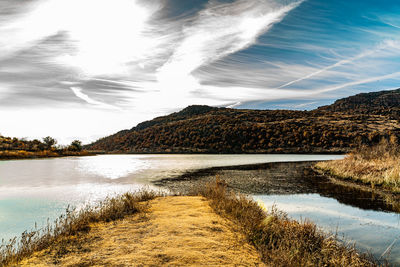 Scenic view of lake against sky