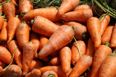 High angle view of carrots for sale at market