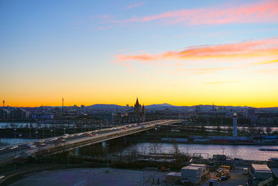 High angle view of bridge over river in city