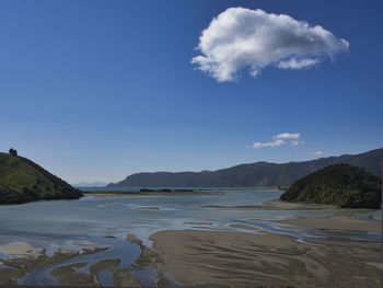 Scenic view of sea against blue sky