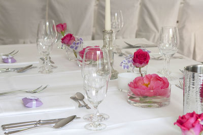 High angle view of place setting at restaurant