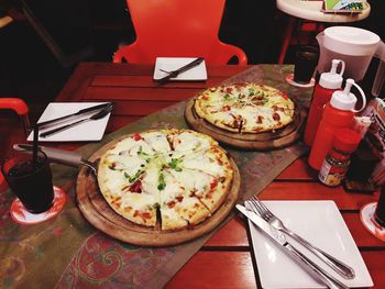 High angle view of food on table