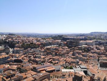 High angle view of townscape against clear sky