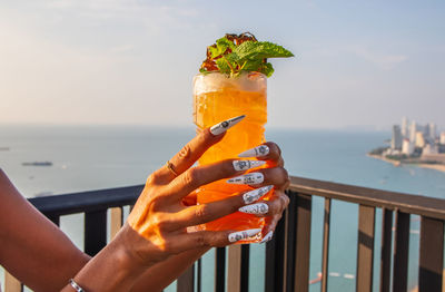 One mai tai cocktail in a rooftop bar