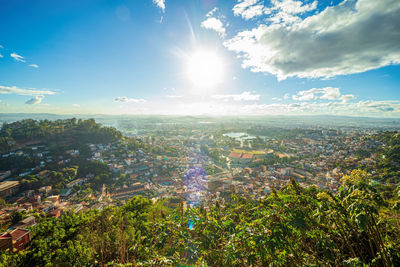 Aerial view of townscape against sky