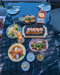 High angle view of food on table