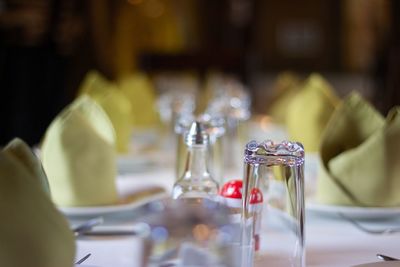 Close-up of glasses on table