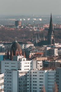 High angle view of buildings in city