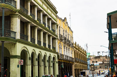 Low angle view of buildings against clear sky