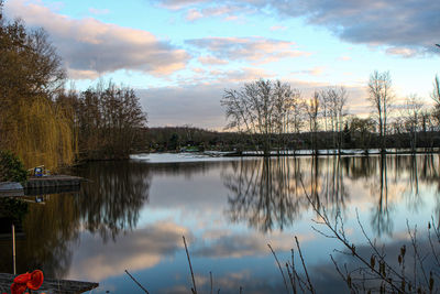 Scenic view of lake against sky during sunset