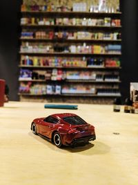 Toy car on table