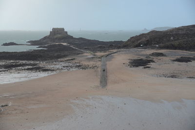 Scenic view of beach against clear sky