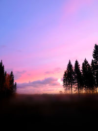 Silhouette trees on landscape against sky during sunset