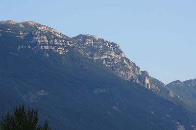 Low angle view of mountains against clear sky