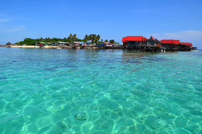 Scenic view of sea against clear blue sky