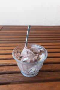 Close-up of ice cream in bowl on table