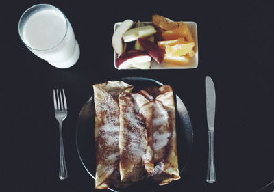 High angle view of breakfast on table