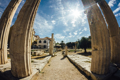 Roman agora against blue sky