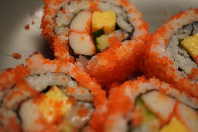 Close-up of sushi served in plate