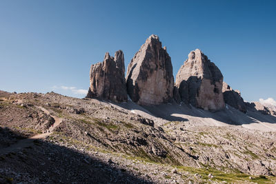 Rock formation of tre cime di lavaredo in the dolomites