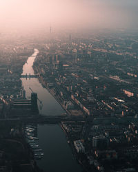 High angle view of illuminated cityscape