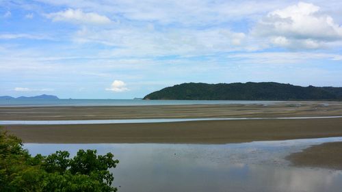 Scenic view of sea against cloudy sky