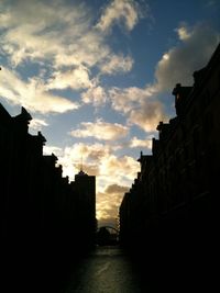 Silhouette buildings against sky during sunset