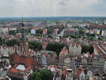 High angle shot of townscape against sky