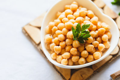 High angle view of food in bowl on table