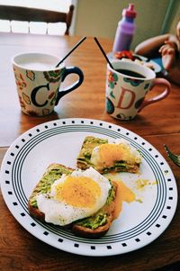 High angle view of breakfast in plate on table at home