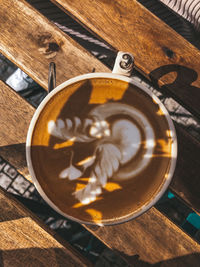 High angle view of coffee on table