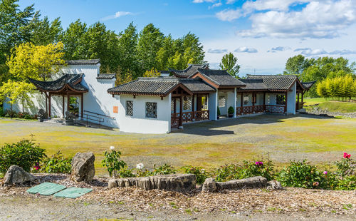 Courtyard building at a chinese garden in south seattle, washington.