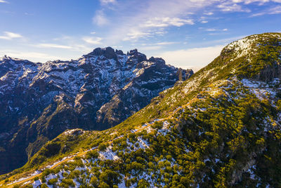 Scenic view of snowcapped mountains against sky