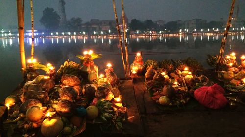 View of illuminated plants at night