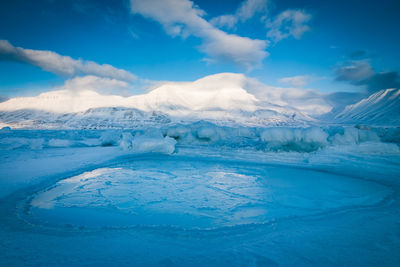 Scenic view of snowcapped mountains against sky