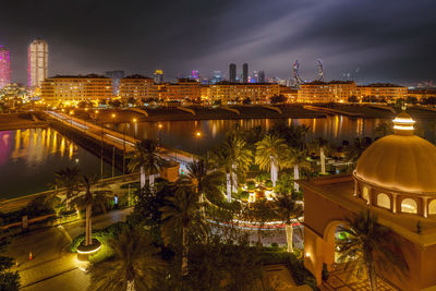 Artificial island in qatar. view of the marina and residential buildings in porto arabia pearl qatar