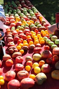 Close-up of pumpkins for sale at market stall